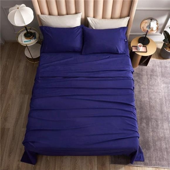 Bed Sheet Set King Size, Blue - Bedding Sheets & Pillowcases -  4 Piece - Picture 1 of 6